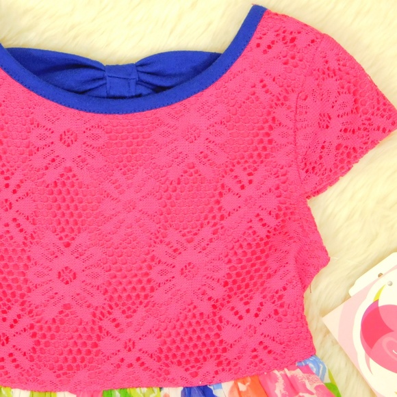 Youngland Girls size 4 Pink Lace Floral High Low Summer Dress NWT - Picture 6 of 8